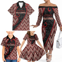Custom Aotearoa Atua Tumatauenga Family Matching Off The Shoulder Long Sleeve Dress and Hawaiian Shirt God Of War Koru Patterns