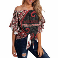 Custom Aotearoa Atua Tumatauenga Off Shoulder Wrap Waist Top God Of War Koru Patterns