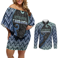 Custom Aotearoa Atua Tangaroa Couples Matching Off Shoulder Short Dress and Long Sleeve Button Shirt God Of Ocean Koru Patterns