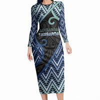 Custom Aotearoa Atua Tangaroa Long Sleeve Bodycon Dress God Of Ocean Koru Patterns