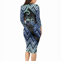 Custom Aotearoa Atua Tangaroa Long Sleeve Bodycon Dress God Of Ocean Koru Patterns
