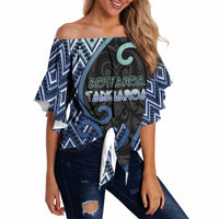 Custom Aotearoa Atua Tangaroa Off Shoulder Wrap Waist Top God Of Ocean Koru Patterns