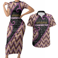 Custom Aotearoa Atua Rongomatane Couples Matching Short Sleeve Bodycon Dress and Hawaiian Shirt God Of Cultivated Foods Koru Patterns
