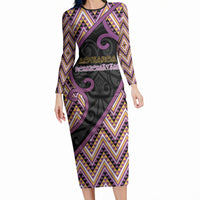 Custom Aotearoa Atua Rongomatane Long Sleeve Bodycon Dress God Of Cultivated Foods Koru Patterns