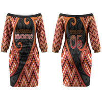Custom Aotearoa Atua Ruaumoko Couples Matching Off The Shoulder Long Sleeve Dress and Hawaiian Shirt God Of Volcanoes Koru Patterns