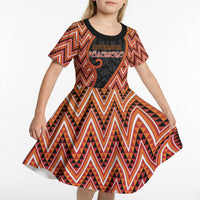 Custom Aotearoa Atua Ruaumoko Kid Short Sleeve Dress God Of Volcanoes Koru Patterns