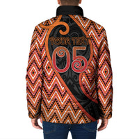 Custom Aotearoa Atua Ruaumoko Padded Jacket God Of Volcanoes Koru Patterns
