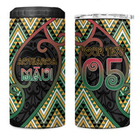 Custom Aotearoa Atua Maui 4 in 1 Can Cooler Tumbler Demigod Hero And Trickster Koru Patterns