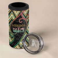 Custom Aotearoa Atua Maui 4 in 1 Can Cooler Tumbler Demigod Hero And Trickster Koru Patterns