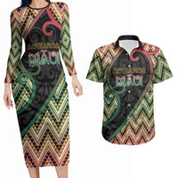 Custom Aotearoa Atua Maui Couples Matching Long Sleeve Bodycon Dress and Hawaiian Shirt Demigod Hero And Trickster Koru Patterns