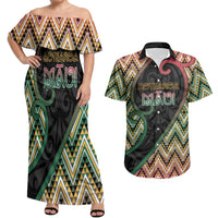 Custom Aotearoa Atua Maui Couples Matching Off Shoulder Maxi Dress and Hawaiian Shirt Demigod Hero And Trickster Koru Patterns