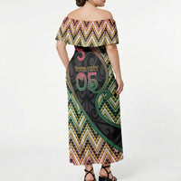 Custom Aotearoa Atua Maui Off Shoulder Maxi Dress Demigod Hero And Trickster Koru Patterns