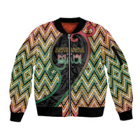 Custom Aotearoa Atua Maui Sleeve Zip Bomber Jacket Demigod Hero And Trickster Koru Patterns