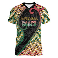 Custom Aotearoa Atua Maui Women V-Neck T-Shirt Demigod Hero And Trickster Koru Patterns