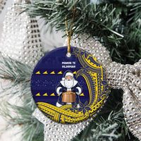 Tokelau Christmas Ceramic Ornament Santa With Tuluma Xmas Tribal Waves - Polynesian Pride