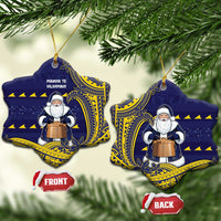 Tokelau Christmas Ceramic Ornament Santa With Tuluma Xmas Tribal Waves - Polynesian Pride