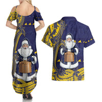 Tokelau Christmas Couples Matching Summer Maxi Dress and Hawaiian Shirt Santa With Tuluma Xmas Tribal Waves - Polynesian Pride