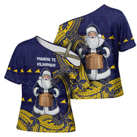 Tokelau Christmas Cross Shoulder Shirt Santa With Tuluma Xmas Tribal Waves - Polynesian Pride