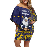 Tokelau Christmas Family Matching Off Shoulder Short Dress and Hawaiian Shirt Santa With Tuluma Xmas Tribal Waves - Polynesian Pride