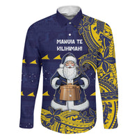 Tokelau Christmas Family Matching Summer Maxi Dress and Hawaiian Shirt Santa With Tuluma Xmas Tribal Waves DT05 Dad's Shirt - Long Sleeve Navy - Polynesian Pride