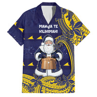 Tokelau Christmas Family Matching Tank Maxi Dress and Hawaiian Shirt Santa With Tuluma Xmas Tribal Waves DT05 Dad's Shirt - Short Sleeve Navy - Polynesian Pride