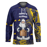 Tokelau Christmas Hockey Jersey Santa With Tuluma Xmas Tribal Waves - Polynesian Pride