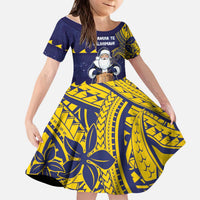 Tokelau Christmas Kid Short Sleeve Dress Santa With Tuluma Xmas Tribal Waves DT05 KID Navy - Polynesian Pride
