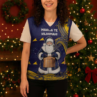Tokelau Christmas Knitted V-Neck Vest Santa With Tuluma Xmas Tribal Waves - Polynesian Pride