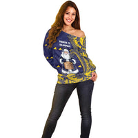 Tokelau Christmas Off Shoulder Sweater Santa With Tuluma Xmas Tribal Waves - Polynesian Pride