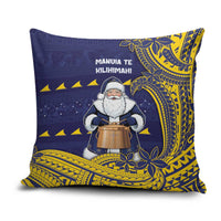 Tokelau Christmas Pillow Cover Santa With Tuluma Xmas Tribal Waves - Polynesian Pride