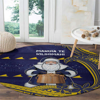 Tokelau Christmas Round Carpet Santa With Tuluma Xmas Tribal Waves - Polynesian Pride