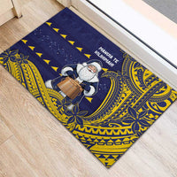 Tokelau Christmas Rubber Doormat Santa With Tuluma Xmas Tribal Waves - Polynesian Pride