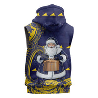 Tokelau Christmas Sleeveless Zip Hoodie Santa With Tuluma Xmas Tribal Waves - Polynesian Pride