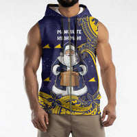 Tokelau Christmas Sleeveless Zip Hoodie Santa With Tuluma Xmas Tribal Waves - Polynesian Pride