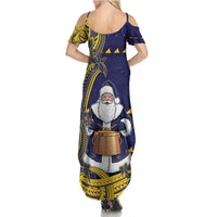 Tokelau Christmas Summer Maxi Dress Santa With Tuluma Xmas Tribal Waves - Polynesian Pride