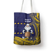 Tokelau Christmas Tote Bag Santa With Tuluma Xmas Tribal Waves - Polynesian Pride