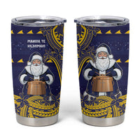 Tokelau Christmas Tumbler Cup Santa With Tuluma Xmas Tribal Waves - Polynesian Pride