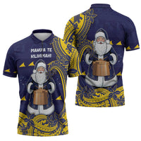 Tokelau Christmas Zipper Polo Shirt Santa With Tuluma Xmas Tribal Waves - Polynesian Pride