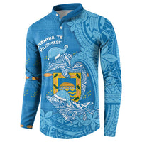 Tuvalu Christmas Button Sweatshirt Dolphins Santa Xmas Tribal Waves - Polynesian Pride