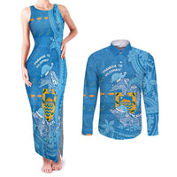 Tuvalu Christmas Couples Matching Tank Maxi Dress and Long Sleeve Button Shirt Dolphins Santa Xmas Tribal Waves - Polynesian Pride