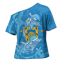 Tuvalu Christmas Cross Shoulder Shirt Dolphins Santa Xmas Tribal Waves DT05 - Polynesian Pride