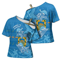 Tuvalu Christmas Cross Shoulder Shirt Dolphins Santa Xmas Tribal Waves DT05 - Polynesian Pride