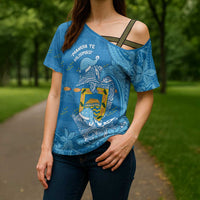 Tuvalu Christmas Cross Shoulder Shirt Dolphins Santa Xmas Tribal Waves DT05 - Polynesian Pride