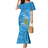 Tuvalu Christmas Family Matching Mermaid Dress and Hawaiian Shirt Dolphins Santa Xmas Tribal Waves - Polynesian Pride