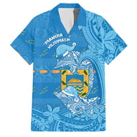 Tuvalu Christmas Family Matching Off Shoulder Short Dress and Hawaiian Shirt Dolphins Santa Xmas Tribal Waves - Polynesian Pride