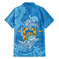 Tuvalu Christmas Family Matching Off Shoulder Short Dress and Hawaiian Shirt Dolphins Santa Xmas Tribal Waves - Polynesian Pride