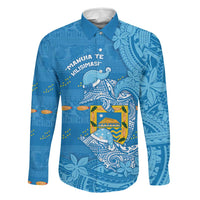 Tuvalu Christmas Family Matching Off Shoulder Short Dress and Hawaiian Shirt Dolphins Santa Xmas Tribal Waves - Polynesian Pride