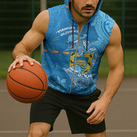 Tuvalu Christmas Sleeveless Zip Hoodie Dolphins Santa Xmas Tribal Waves - Polynesian Pride