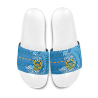 Tuvalu Christmas Slide Sandals Dolphins Santa Xmas Tribal Waves - Polynesian Pride