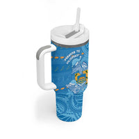 Tuvalu Christmas Tumbler With Handle Dolphins Santa Xmas Tribal Waves - Polynesian Pride